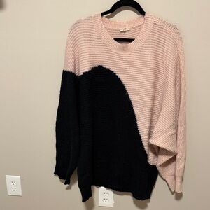 JODIFL Pink and Black Colorblock Crewneck Sweater